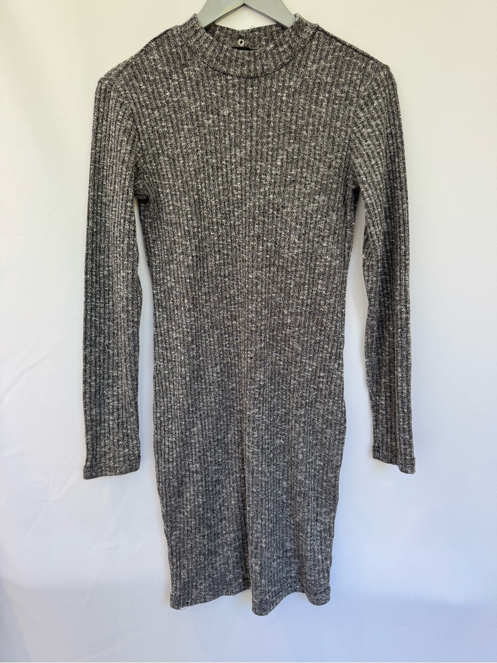 Dynamite -  Ribbed Mock Neck Long Sleeve Dress - Heather Gray